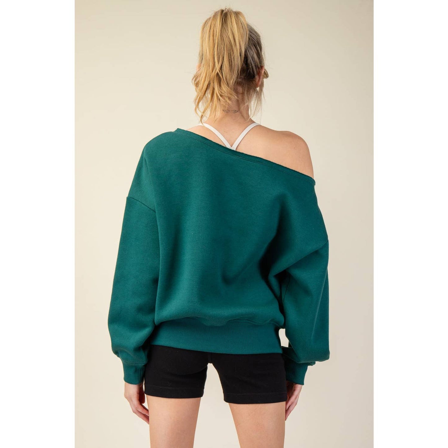 FRENCH TERRY FLEECE OFF SHOULDER TOP