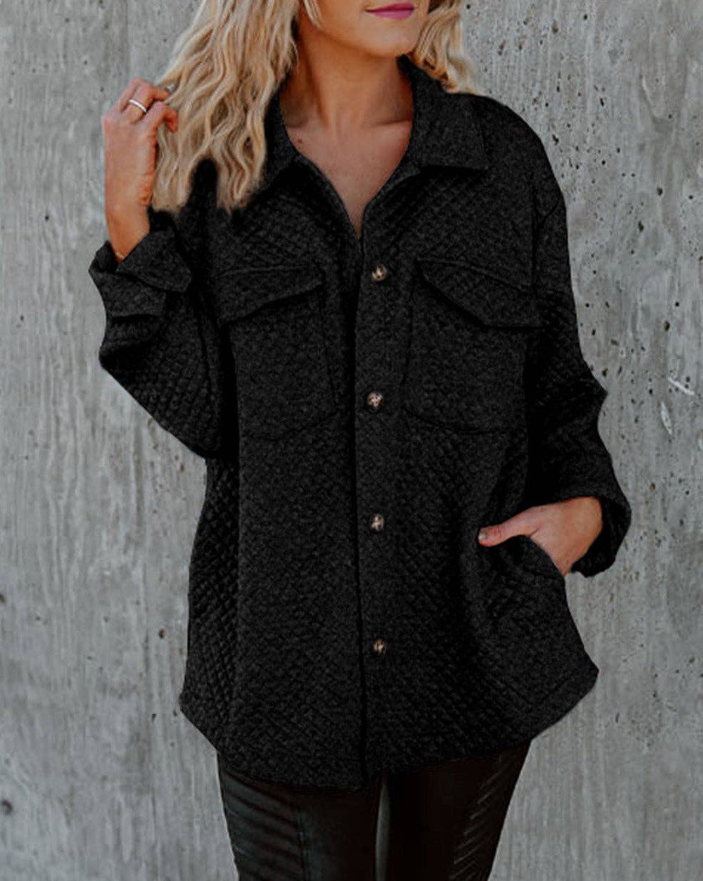 Edgy Lattice Textured Shacket with Retro Flap Pockets