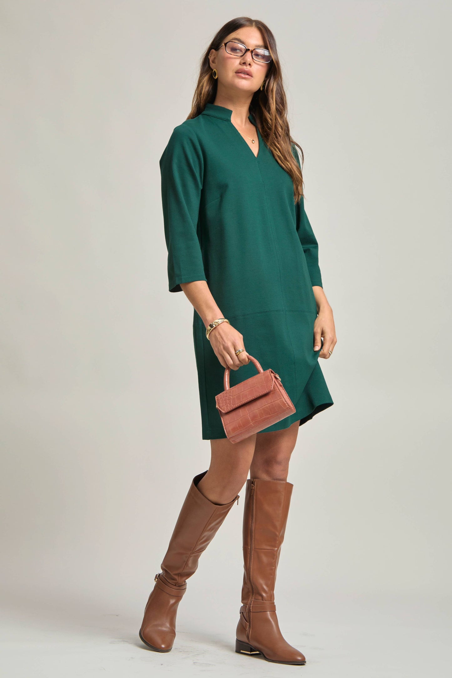 Magic Ponte A-Line Dress with Mandarin Collar – Work-Appropriate & Everyday Chic