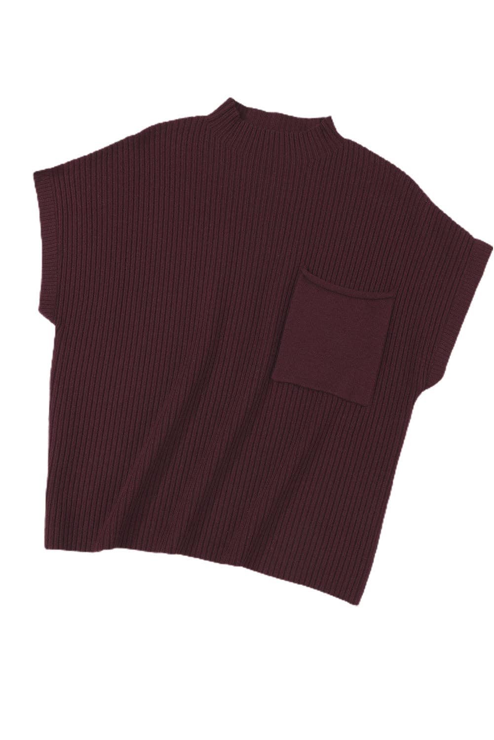 Ribbed Knit Short Sleeve Sweater with Pocket