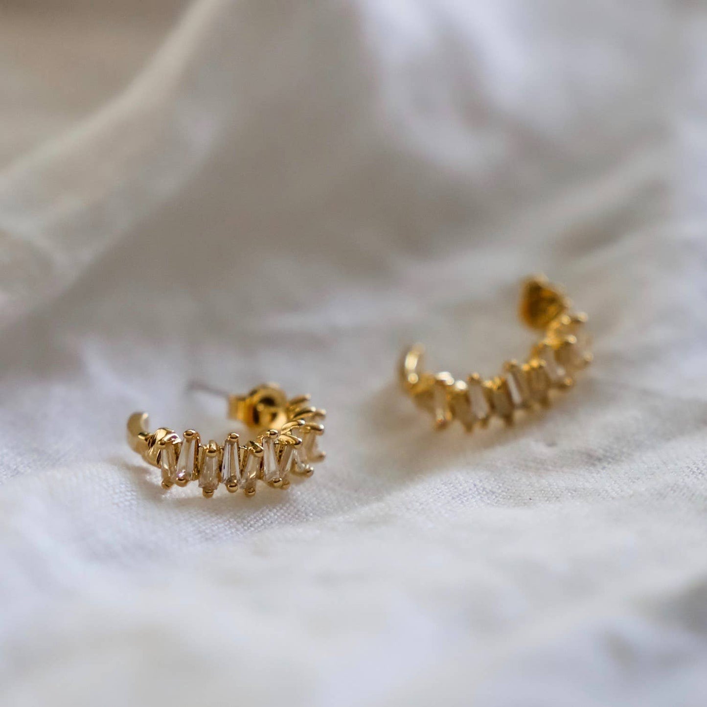 Tapered Baguette CZ Hoop Earrings – Gold or Silver Sparkling Hoops