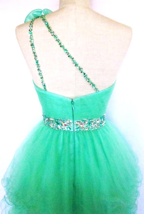 One-Shoulder Sweetheart Mini Dress with Beaded Accents