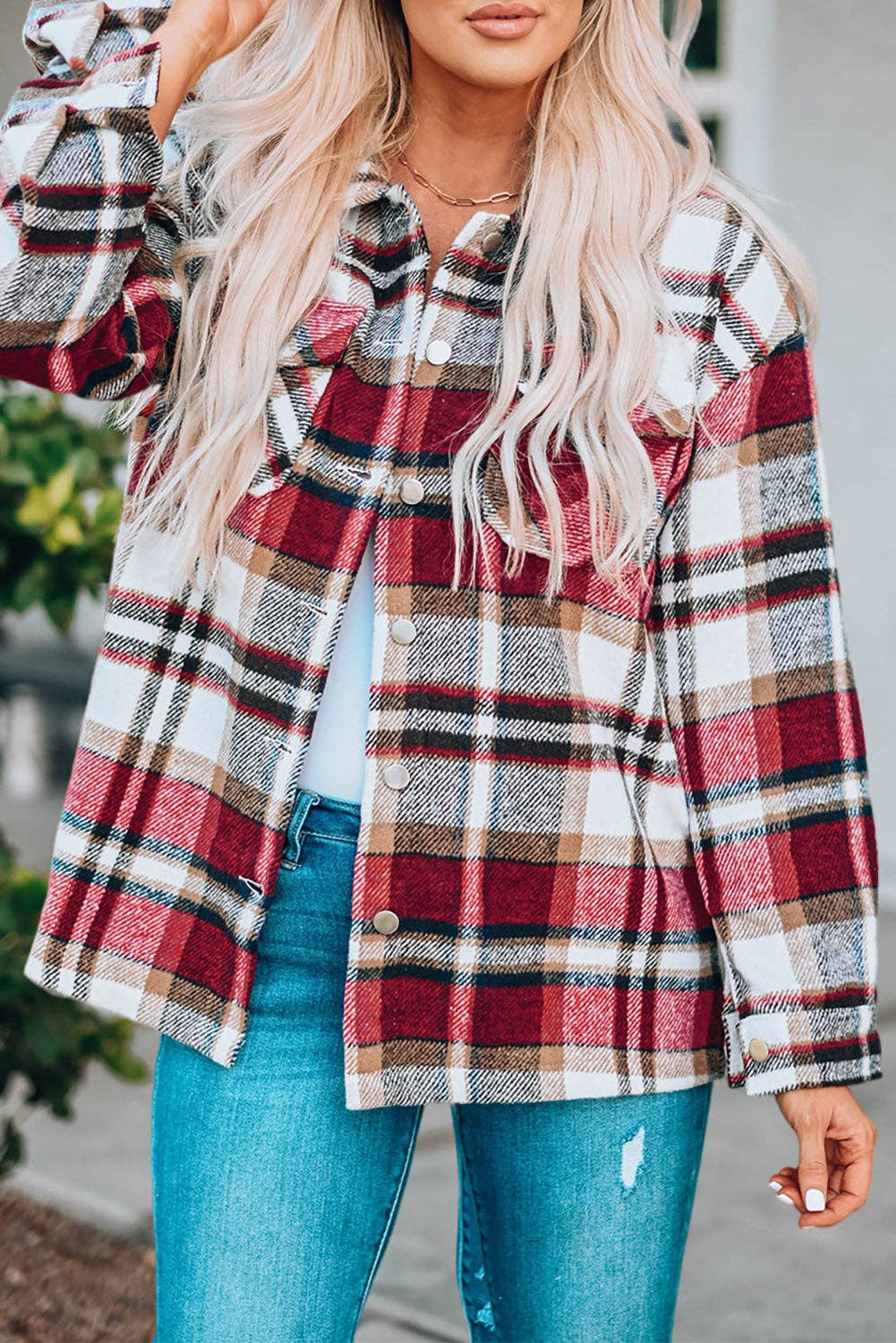 Plaid Oversized Shacket with Button Front & Large Pockets – Cozy Chic Layering Piece