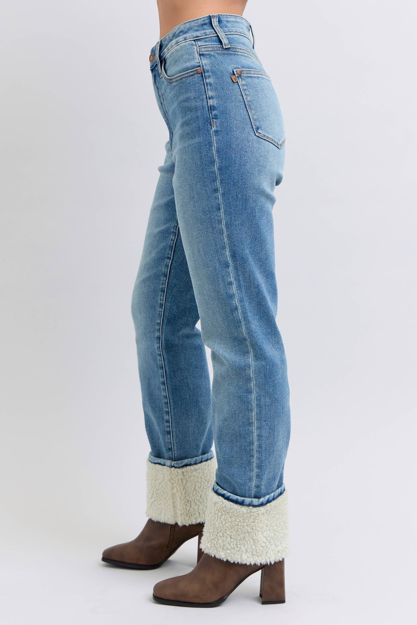 Judy Blue High Waisted Straight Jeans with Shearling Cuff