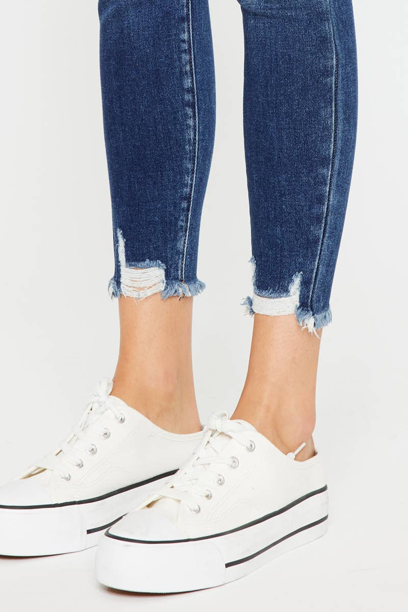 HIGH RISE RAW HEM ANKLE SKINNY