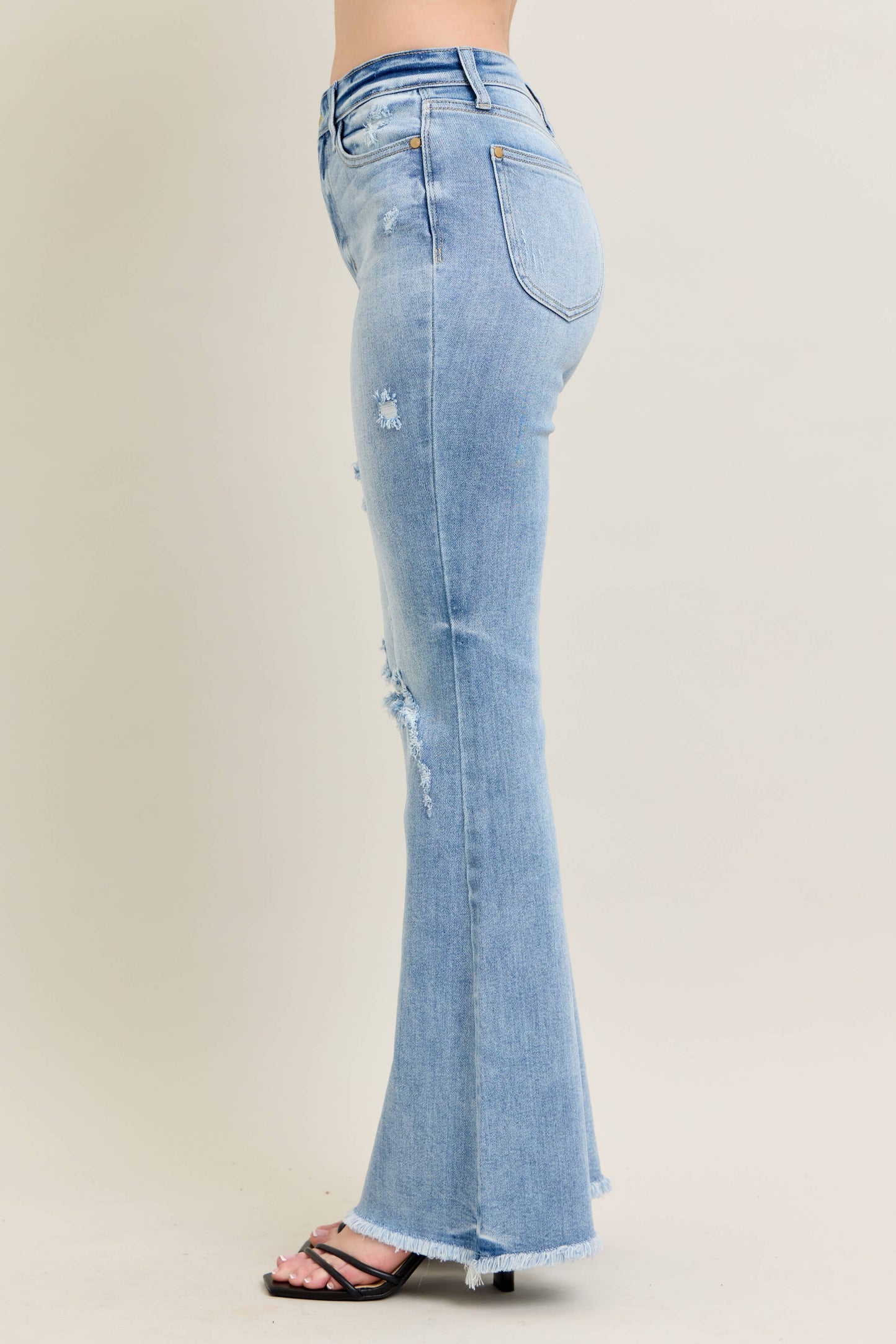 Judy Blue High Waisted Light Wash Flare Jeans with Shield Pockets