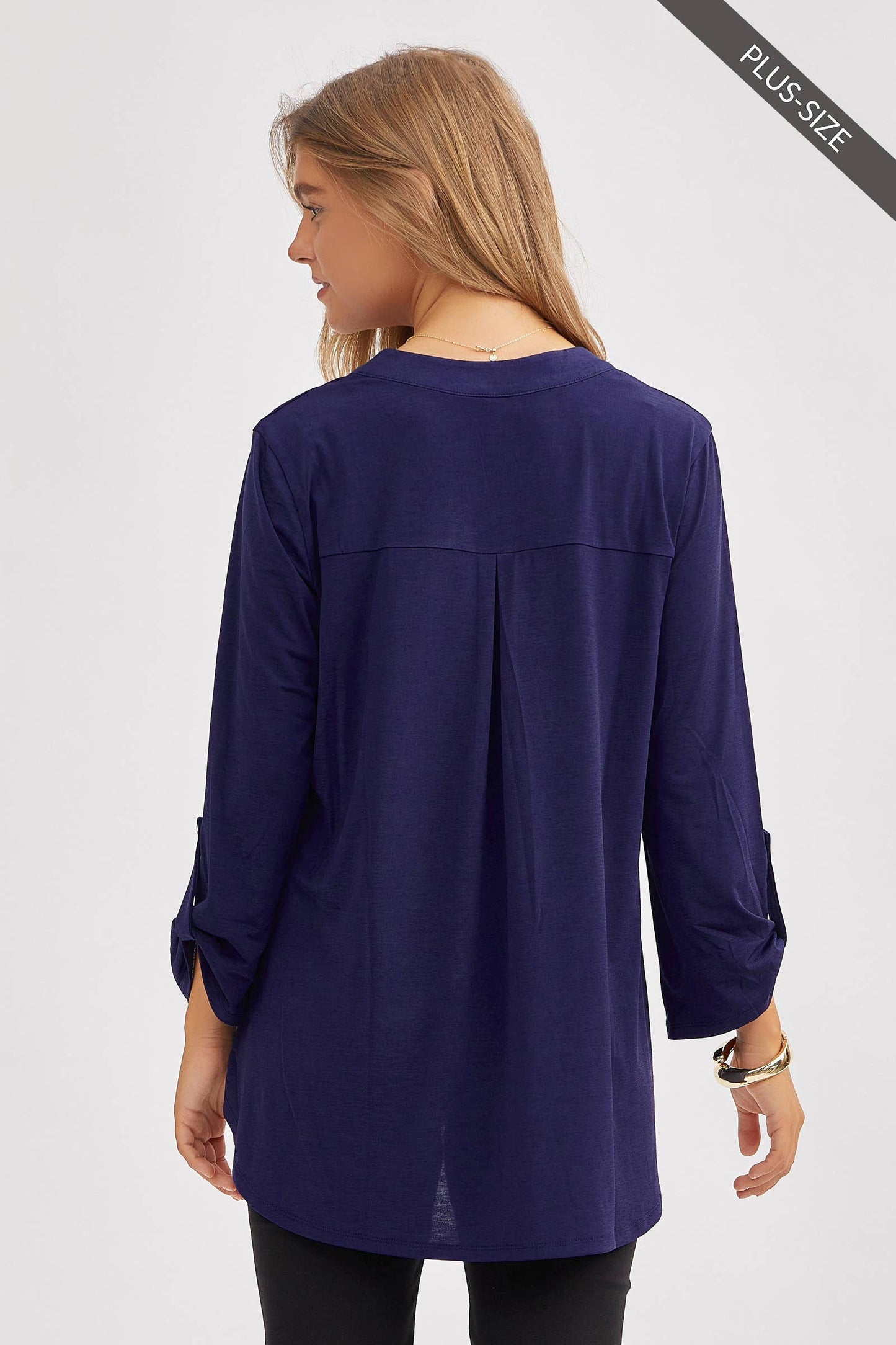 PLUS SIZE Signature Lizzy Top – Wrinkle-Free Travel Blouse with Mandarin Collar