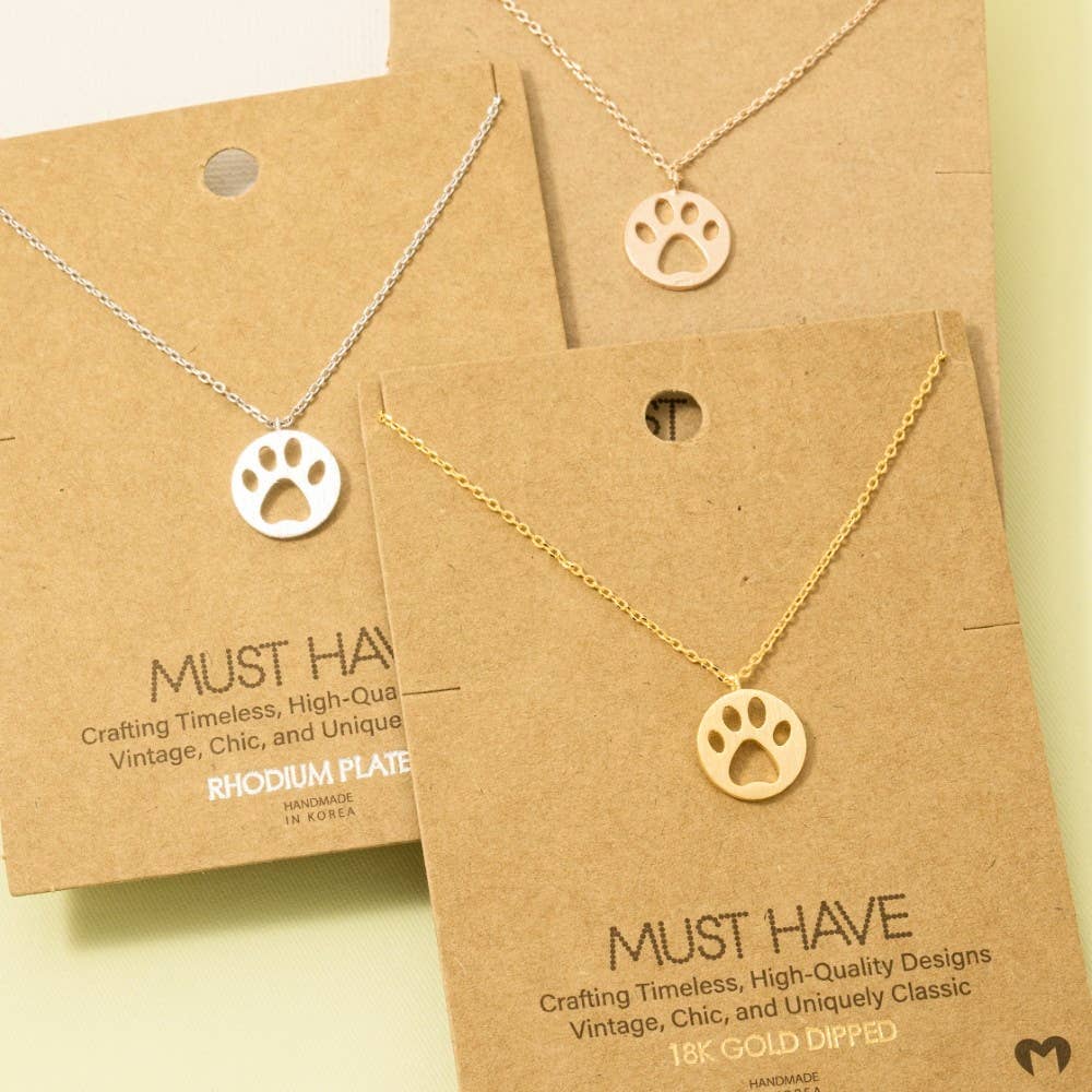 Paw Print Pendant Necklace - Brass