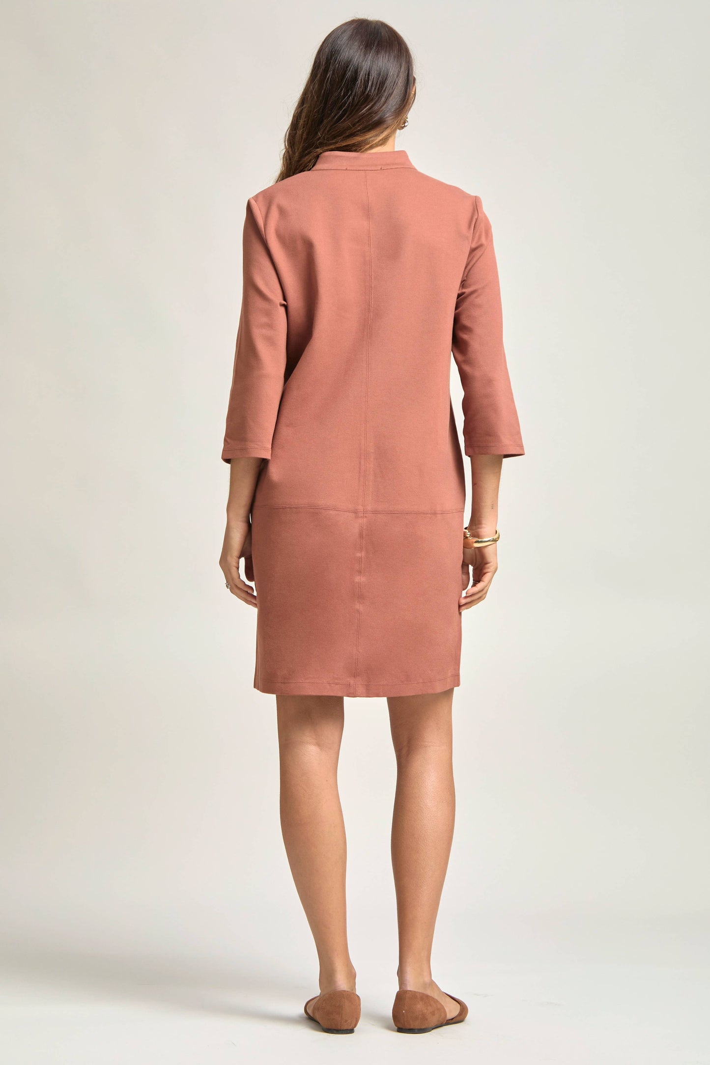 Magic Ponte A-Line Dress with Mandarin Collar – Work-Appropriate & Everyday Chic