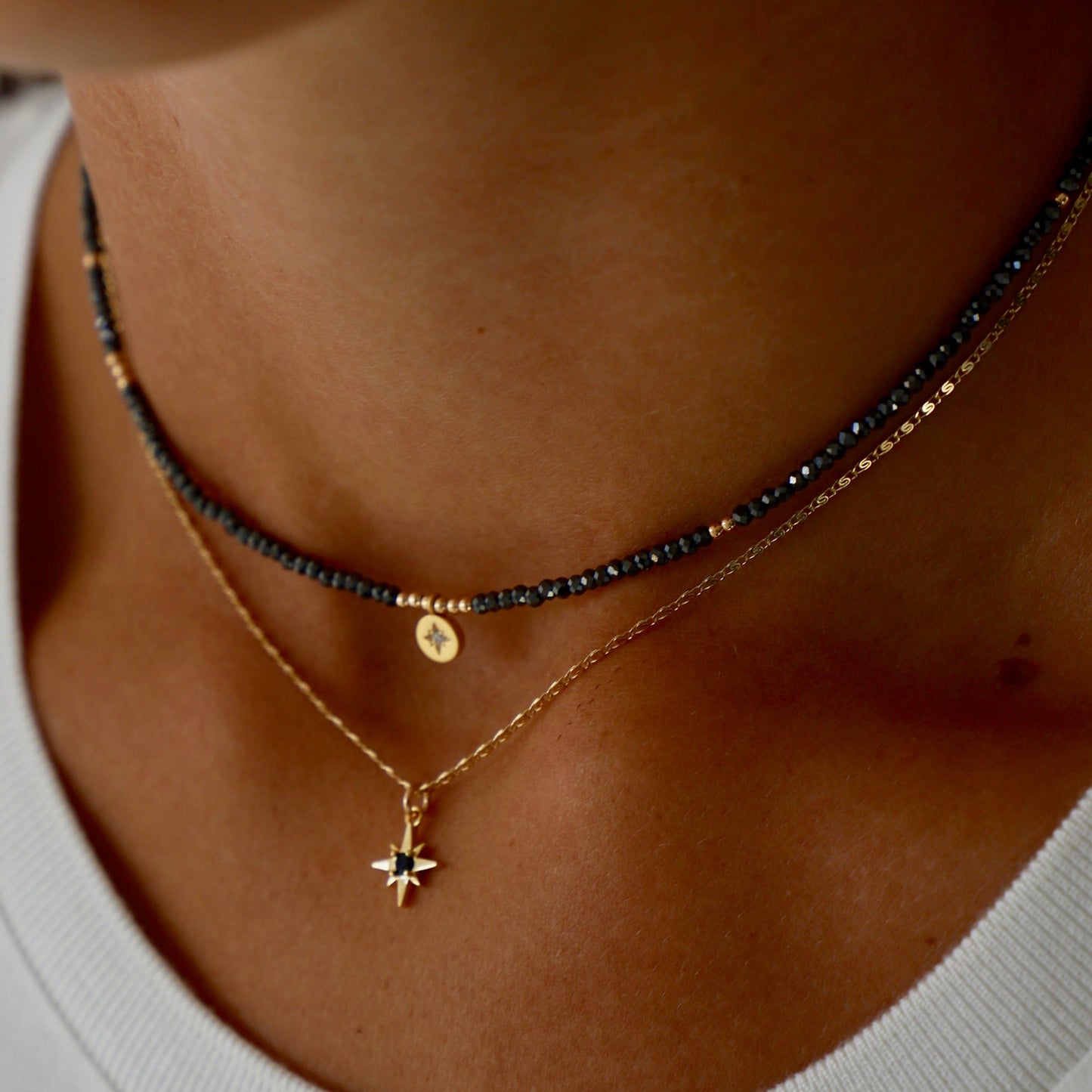 Beaded Necklace with Gold-Filled Accents & Petite Star Pendant