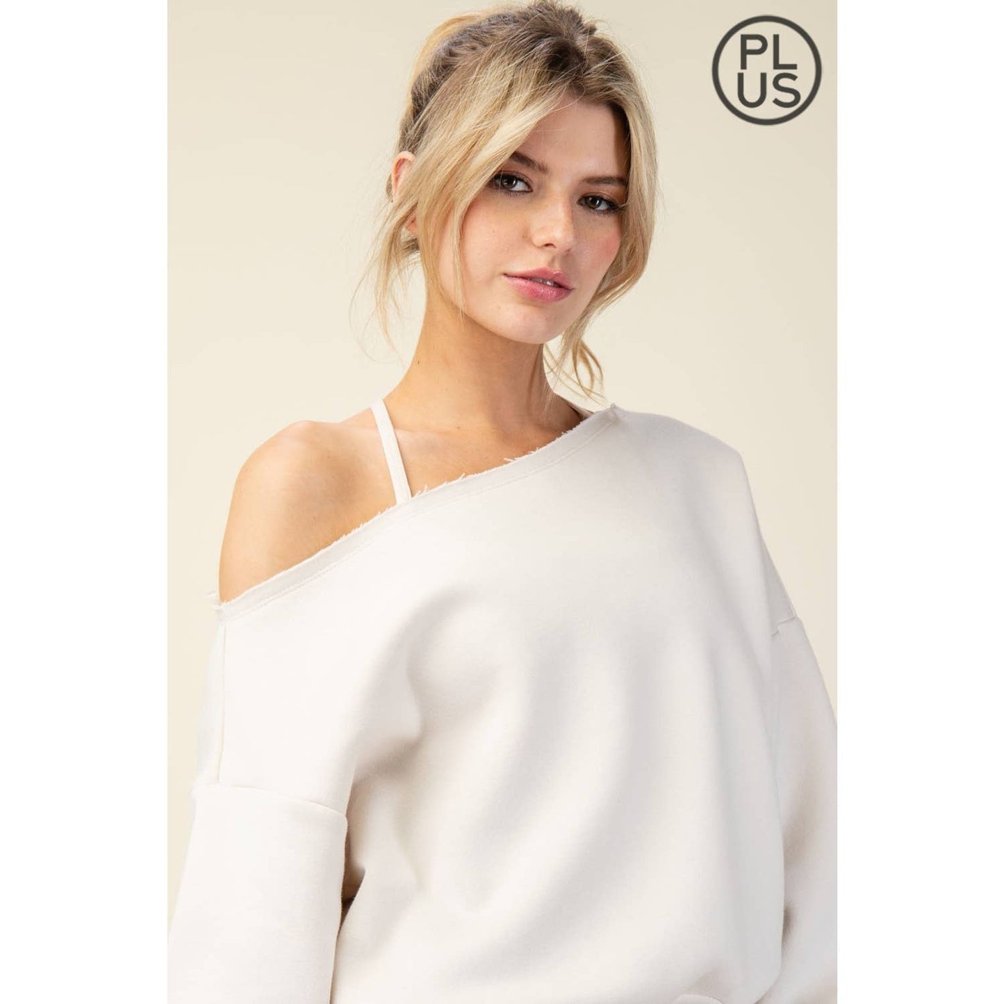 FRENCH TERRY FLEECE OFF SHOULDER TOP - Plus/Curvy