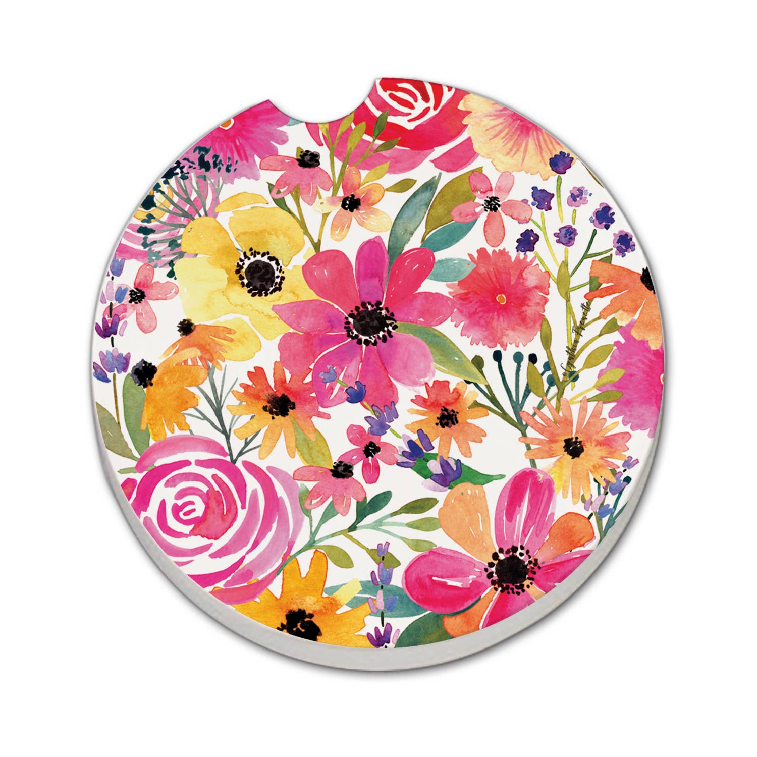 "Floral Frenzy" Absorbent Stone Car Coaster 1pk