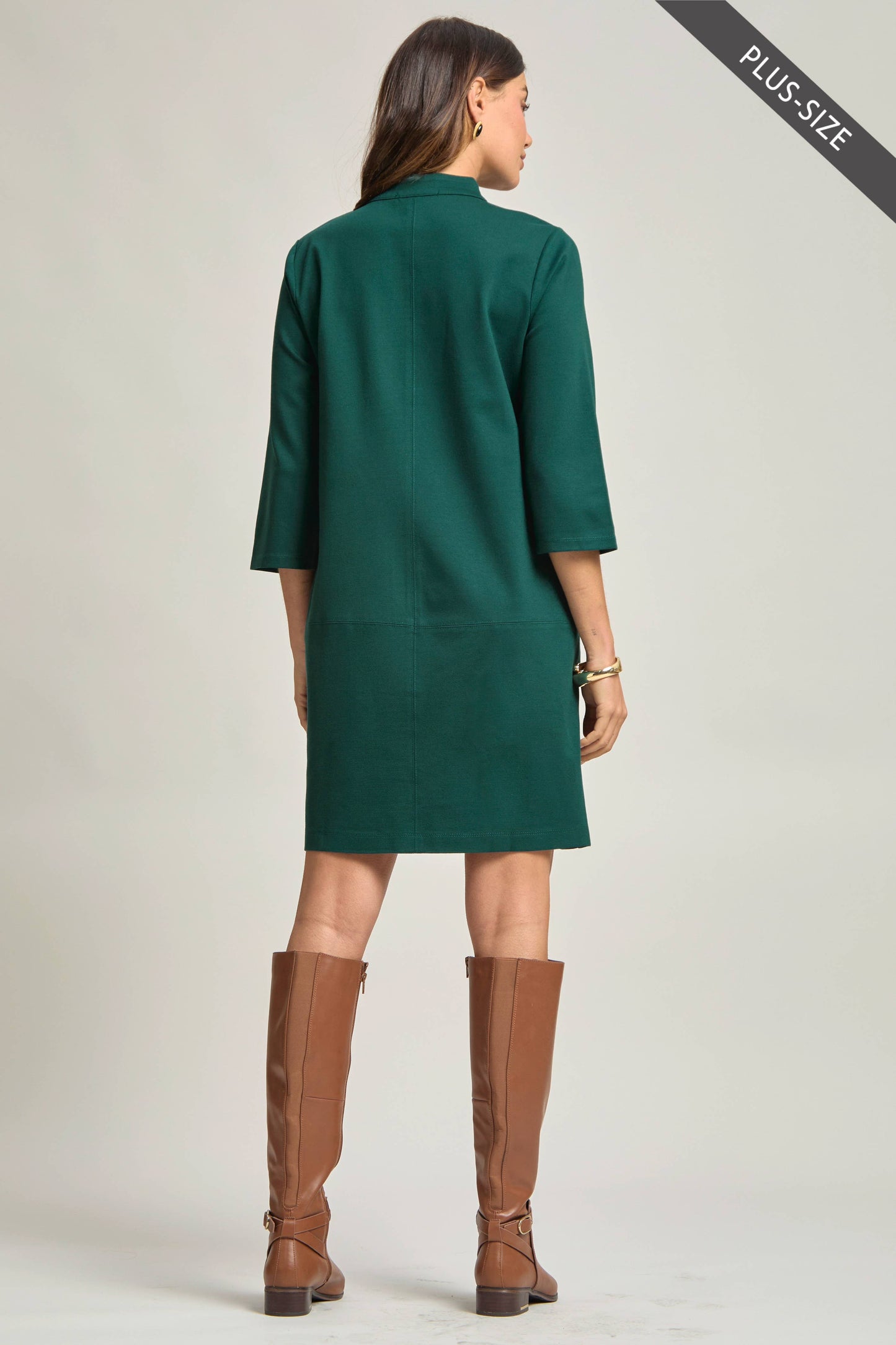 PLUS SIZE Magic Ponte A-Line Dress with Mandarin Collar – Work-Appropriate & Everyday Chic