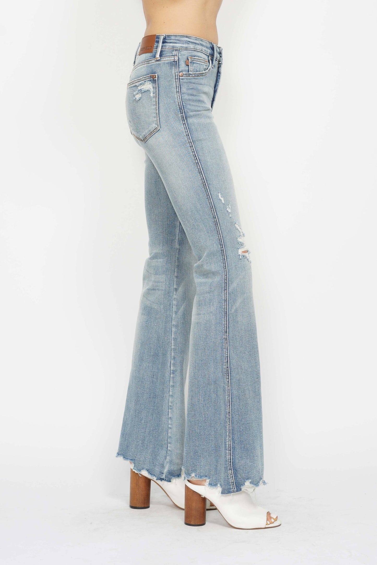 Judy Blue Mid-Rise Tummy Control Destroyed Flare Jeans