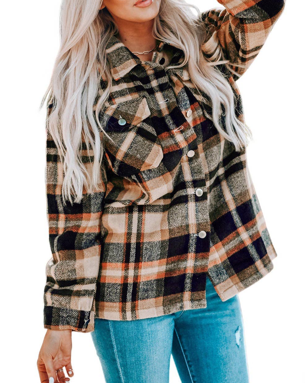 Plaid Oversized Shacket with Button Front & Large Pockets – Cozy Chic Layering Piece