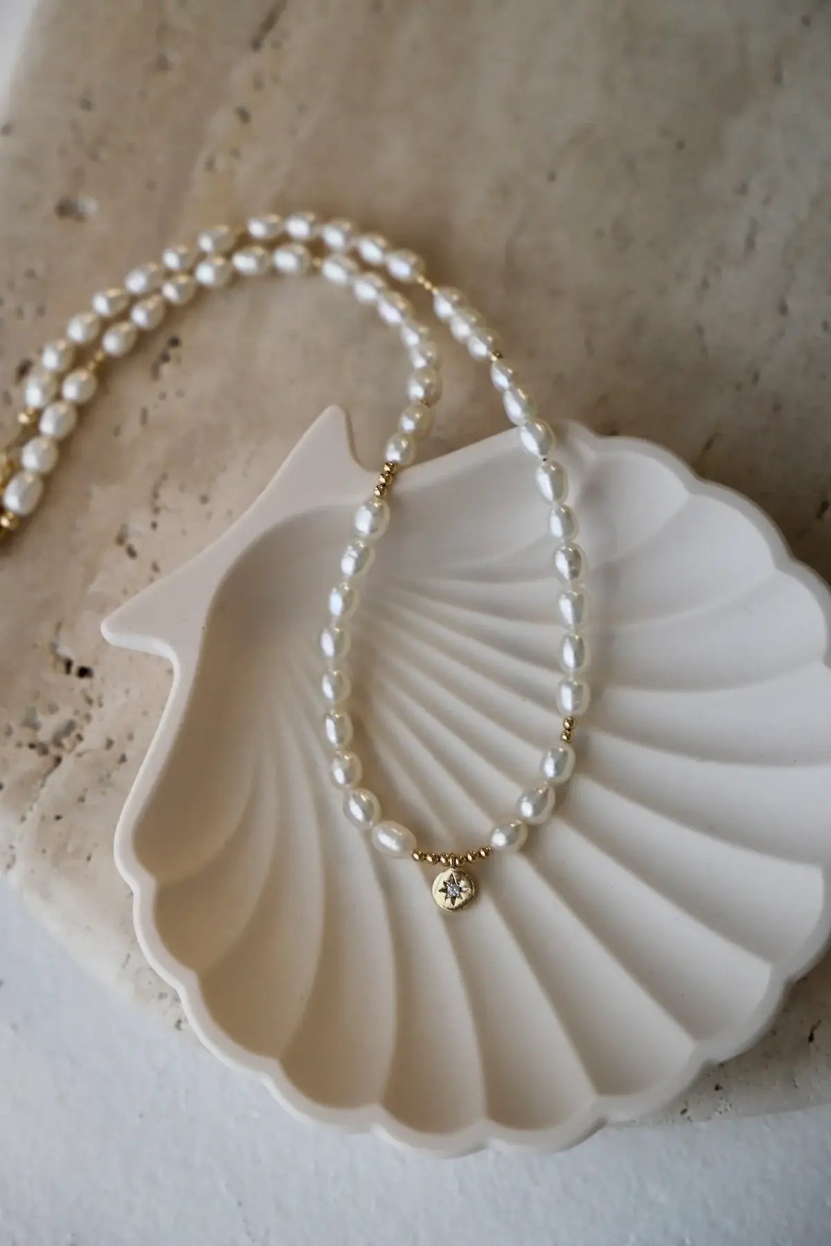 Beaded Pearl Necklace with Star Pendant