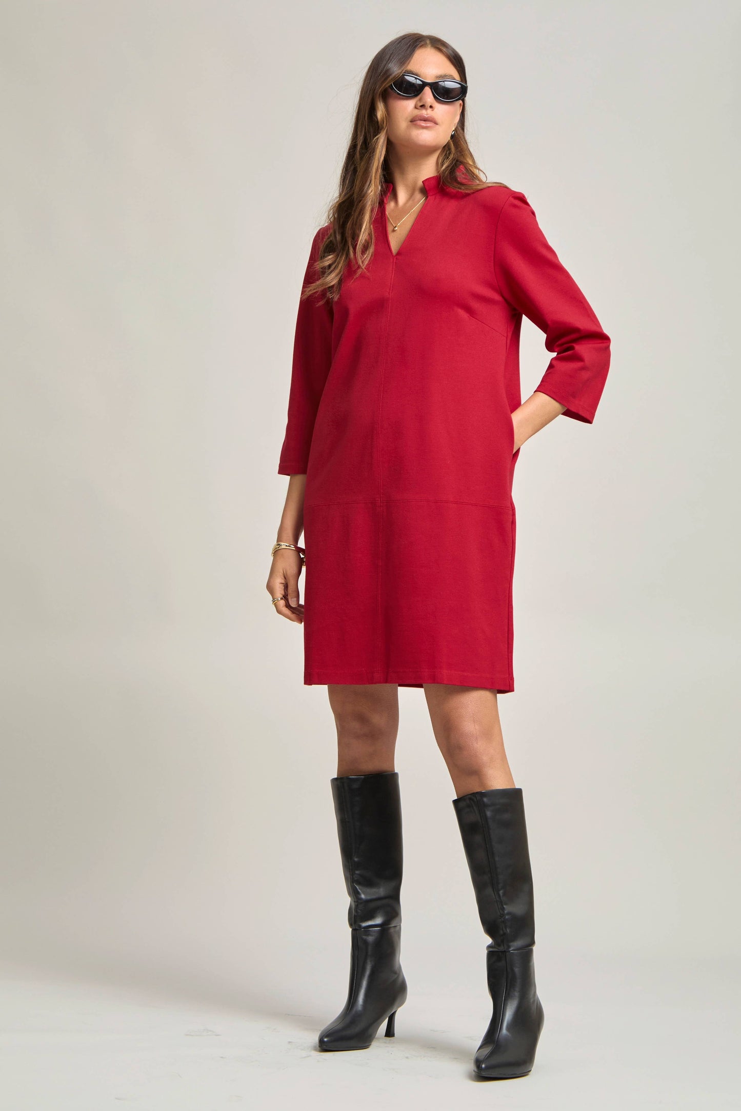 Magic Ponte A-Line Dress with Mandarin Collar – Work-Appropriate & Everyday Chic
