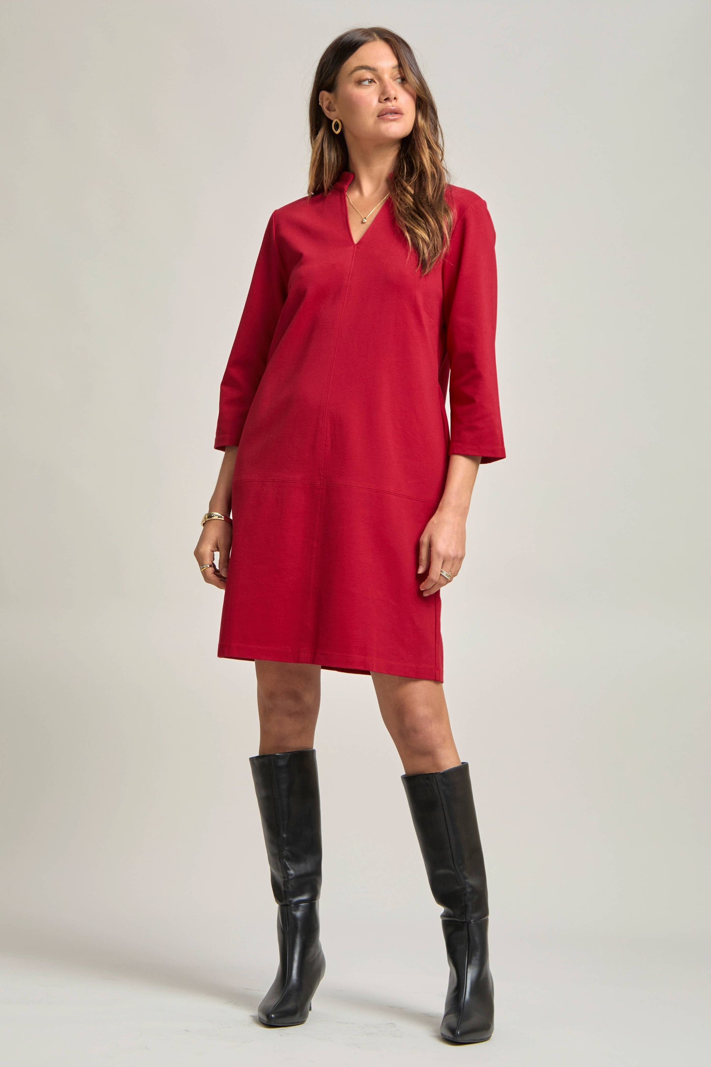 Magic Ponte A-Line Dress with Mandarin Collar – Work-Appropriate & Everyday Chic