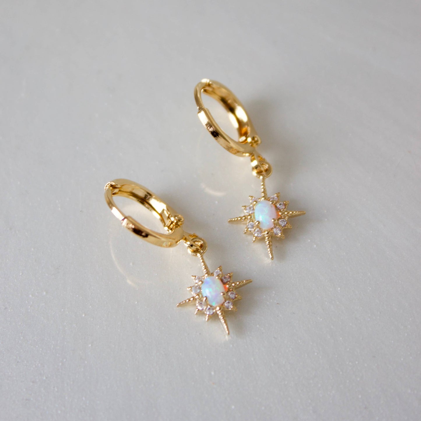 Gold Plated Opal Star Huggie Earrings