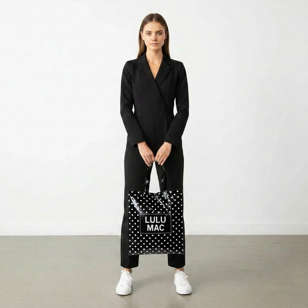 Lulu Mac REUSABLE TOTE-BLACK WHITE DOTS