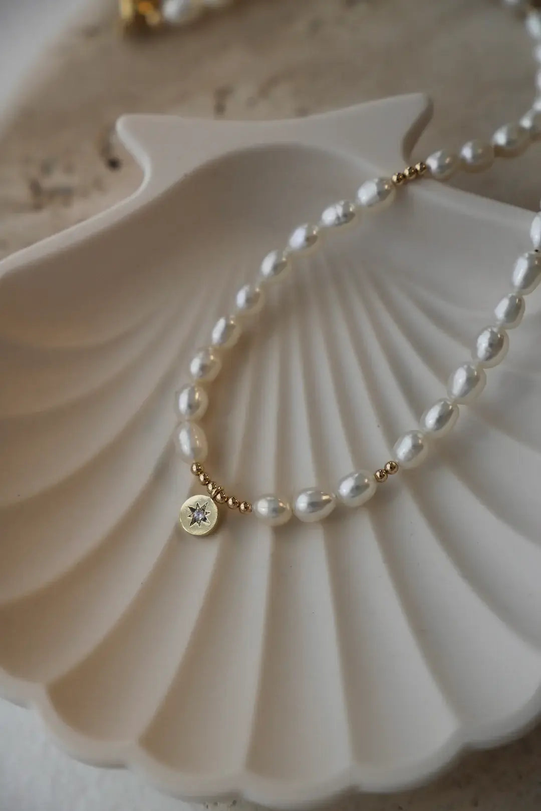 Beaded Pearl Necklace with Star Pendant