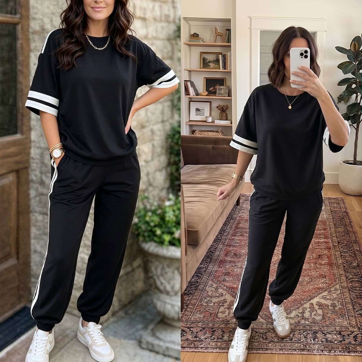 Varsity Striped Loose Tee Jogger Pants 2pcs Outfit