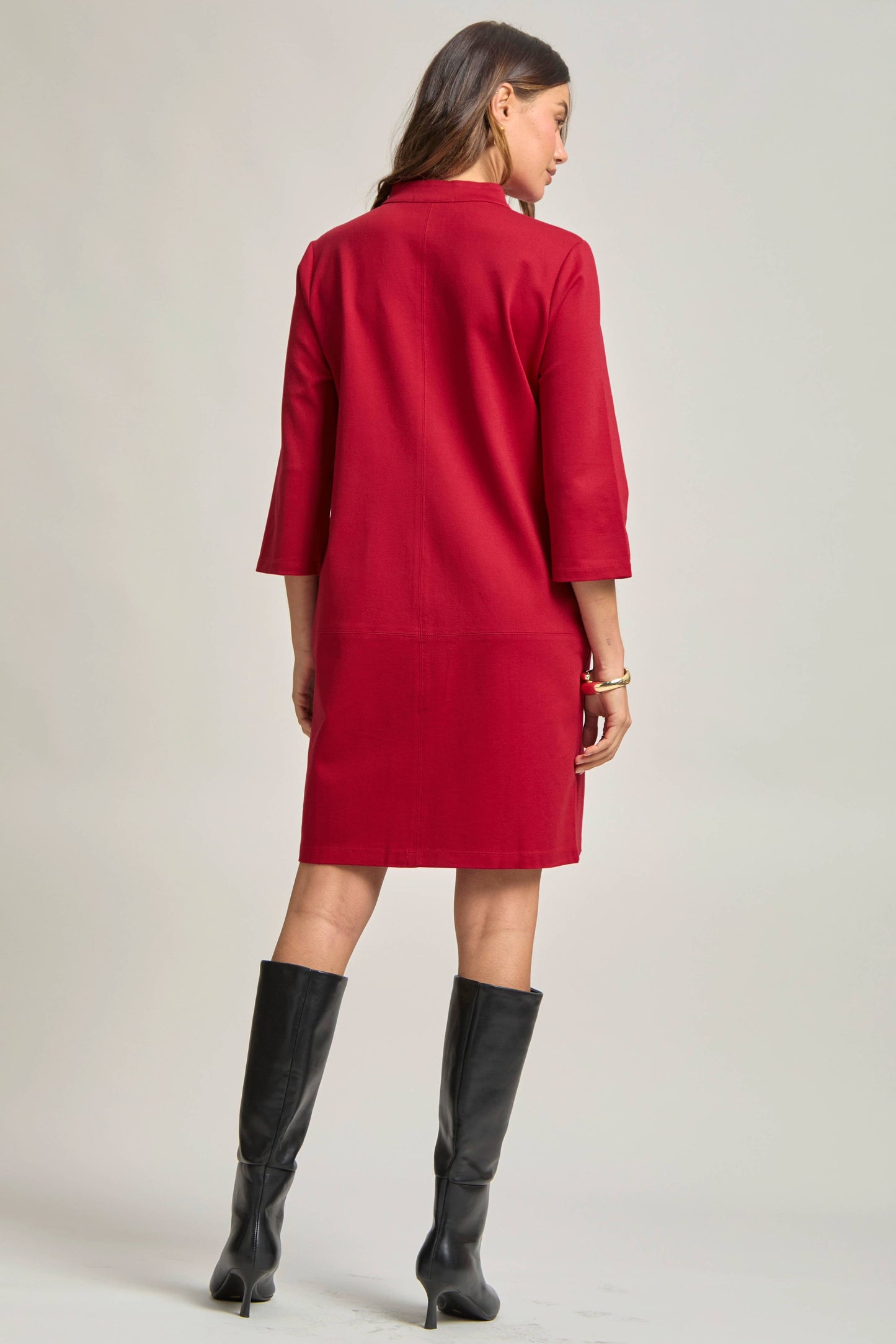 Magic Ponte A-Line Dress with Mandarin Collar – Work-Appropriate & Everyday Chic