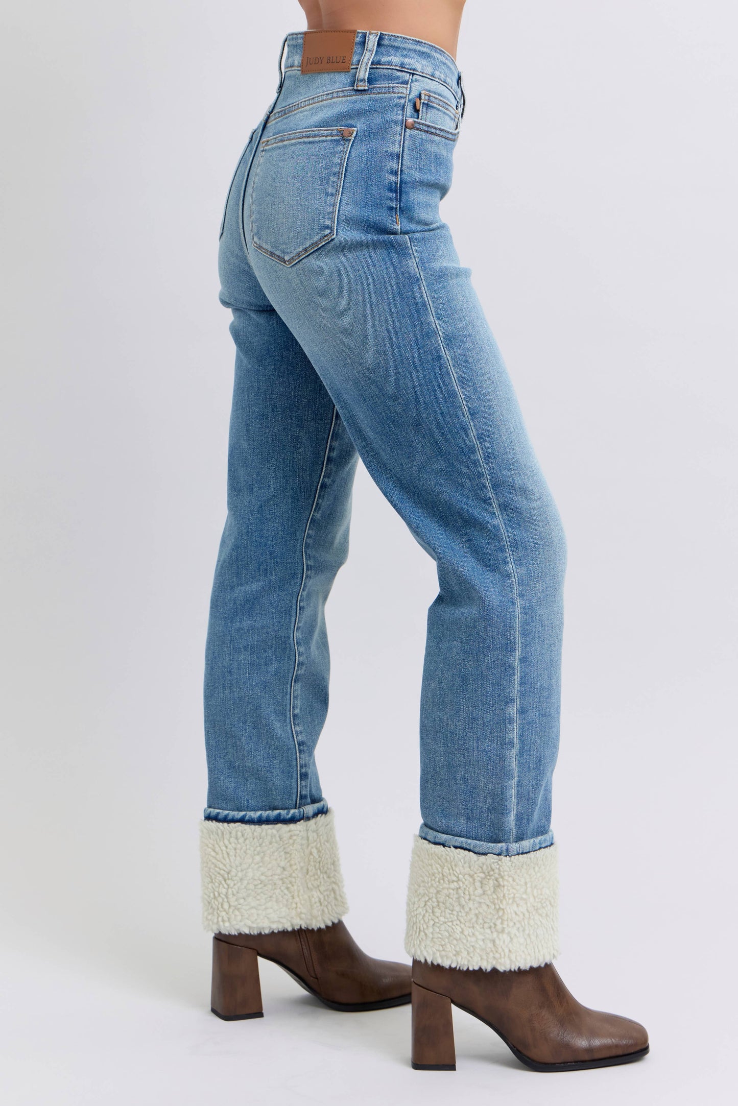 Judy Blue High Waisted Straight Jeans with Shearling Cuff