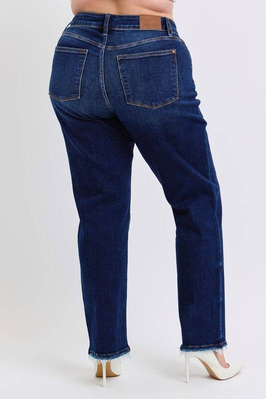 Judy Blue Plus Size Mid Rise Straight Leg Jeans with Fray Hem
