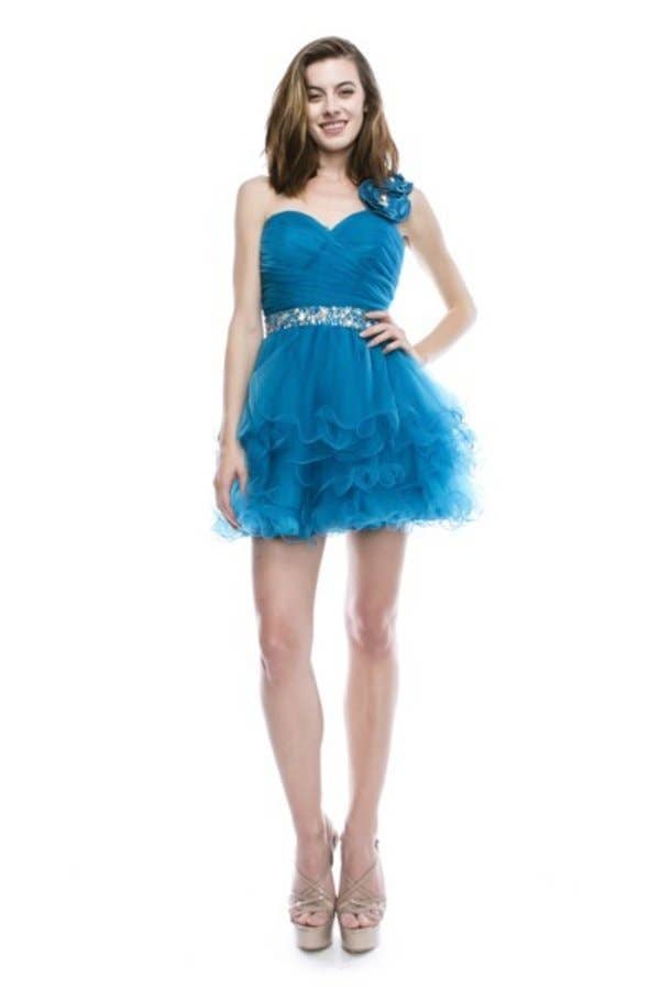 One-Shoulder Sweetheart Mini Dress with Beaded Accents