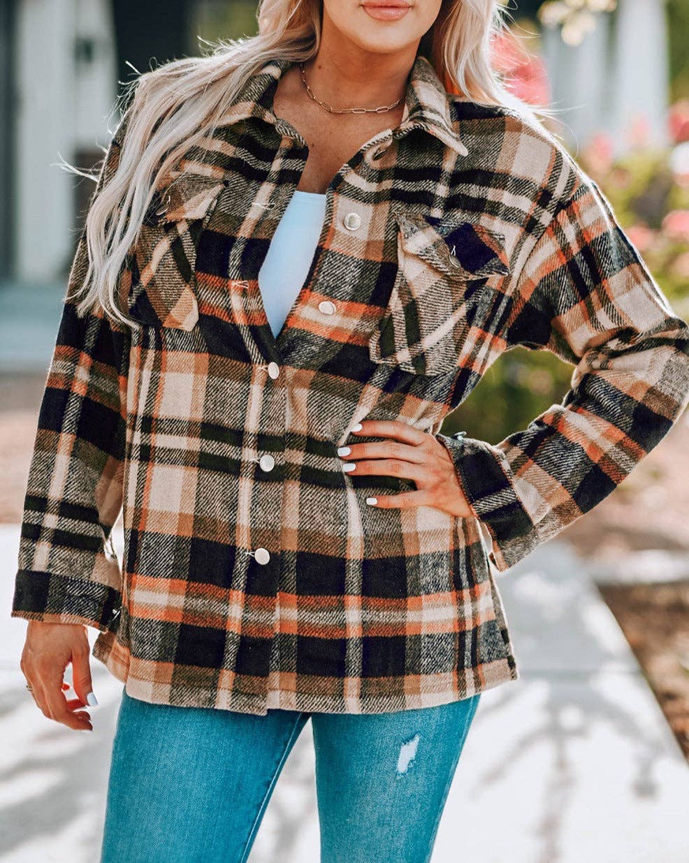 Plaid Oversized Shacket with Button Front & Large Pockets – Cozy Chic Layering Piece