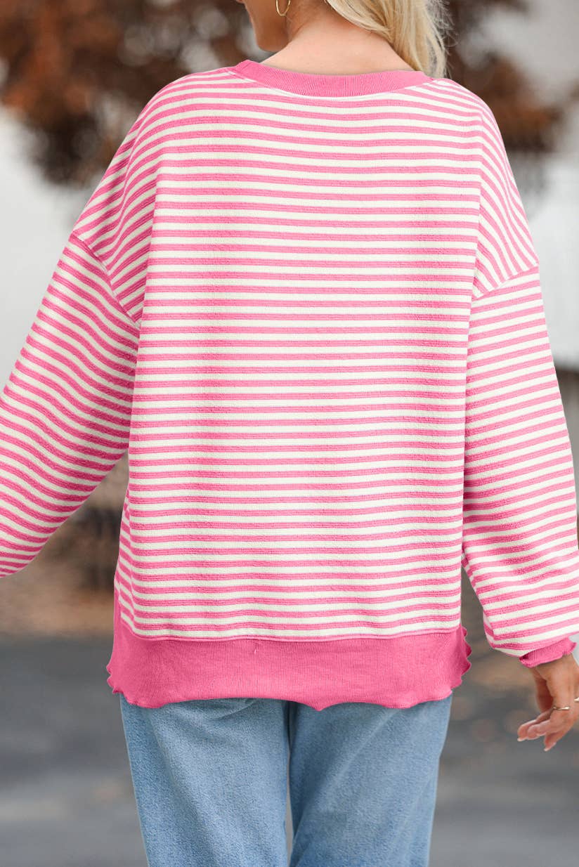 Striped Print Loose Fit Long Sleeve Top