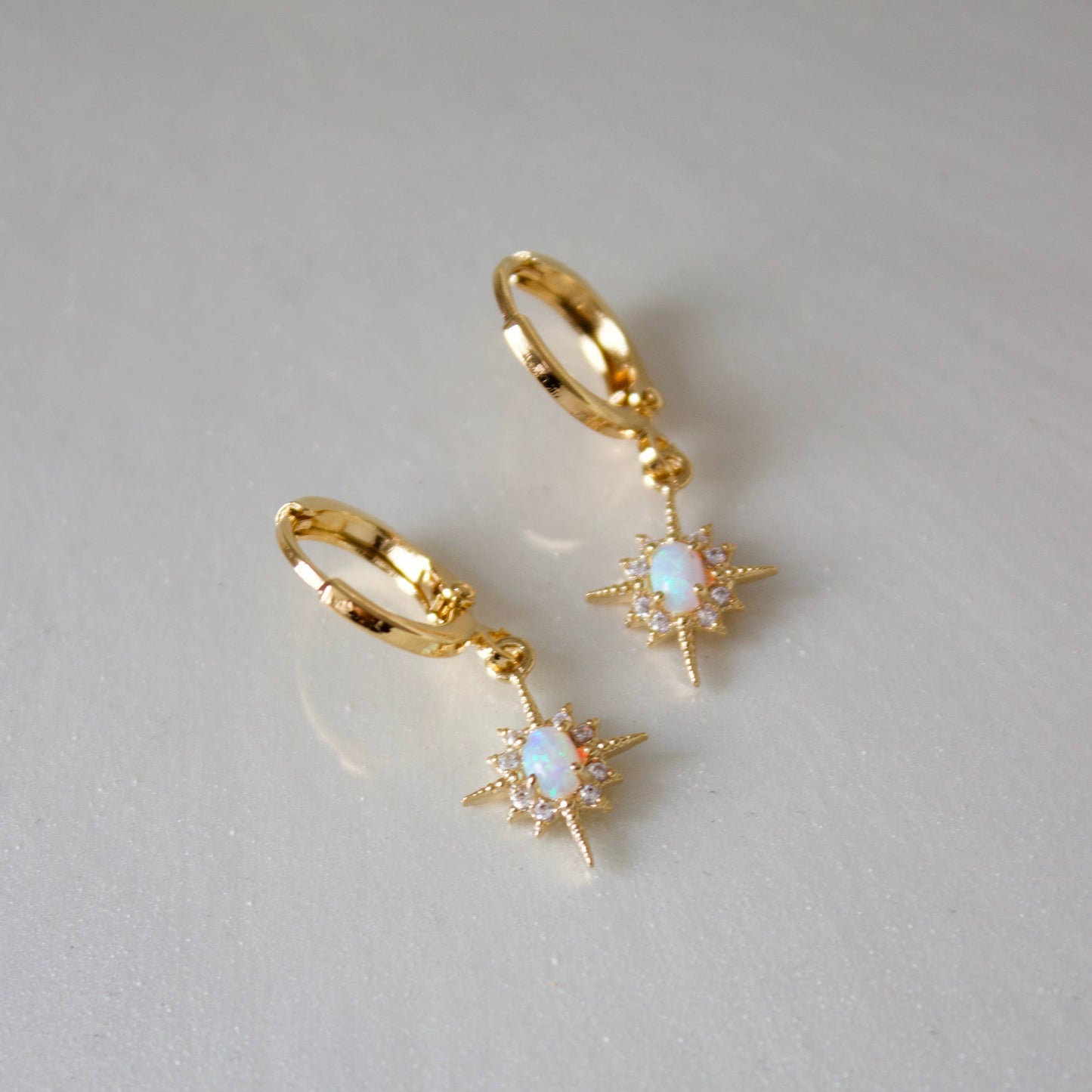 Gold Plated Opal Star Huggie Earrings