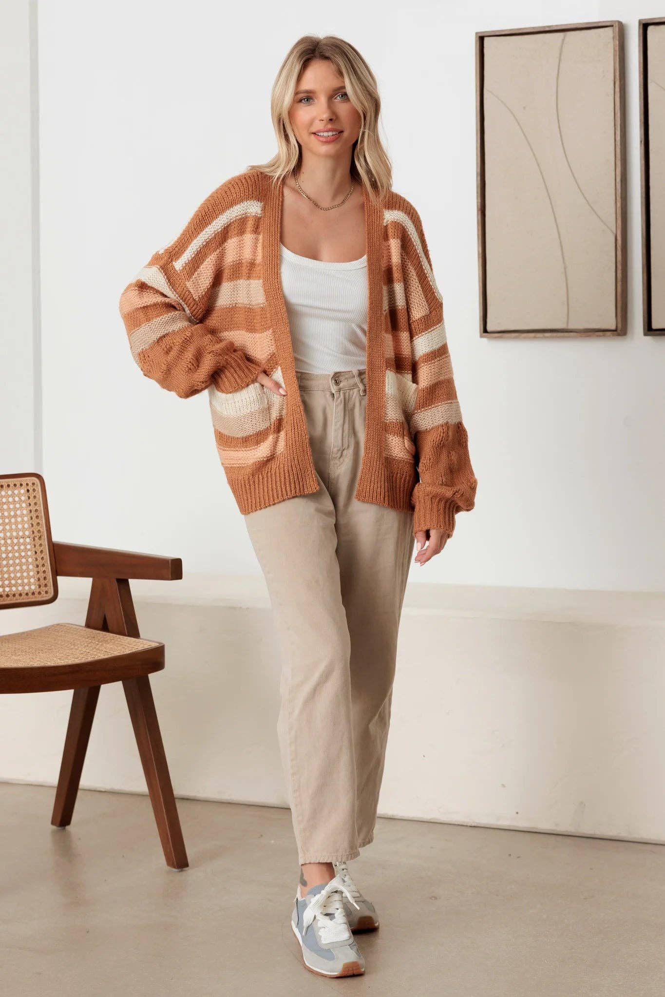 Striped Crochet Knit Cardigan