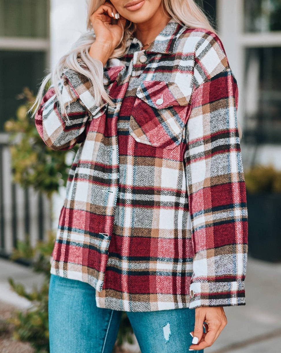 Plaid Oversized Shacket with Button Front & Large Pockets – Cozy Chic Layering Piece