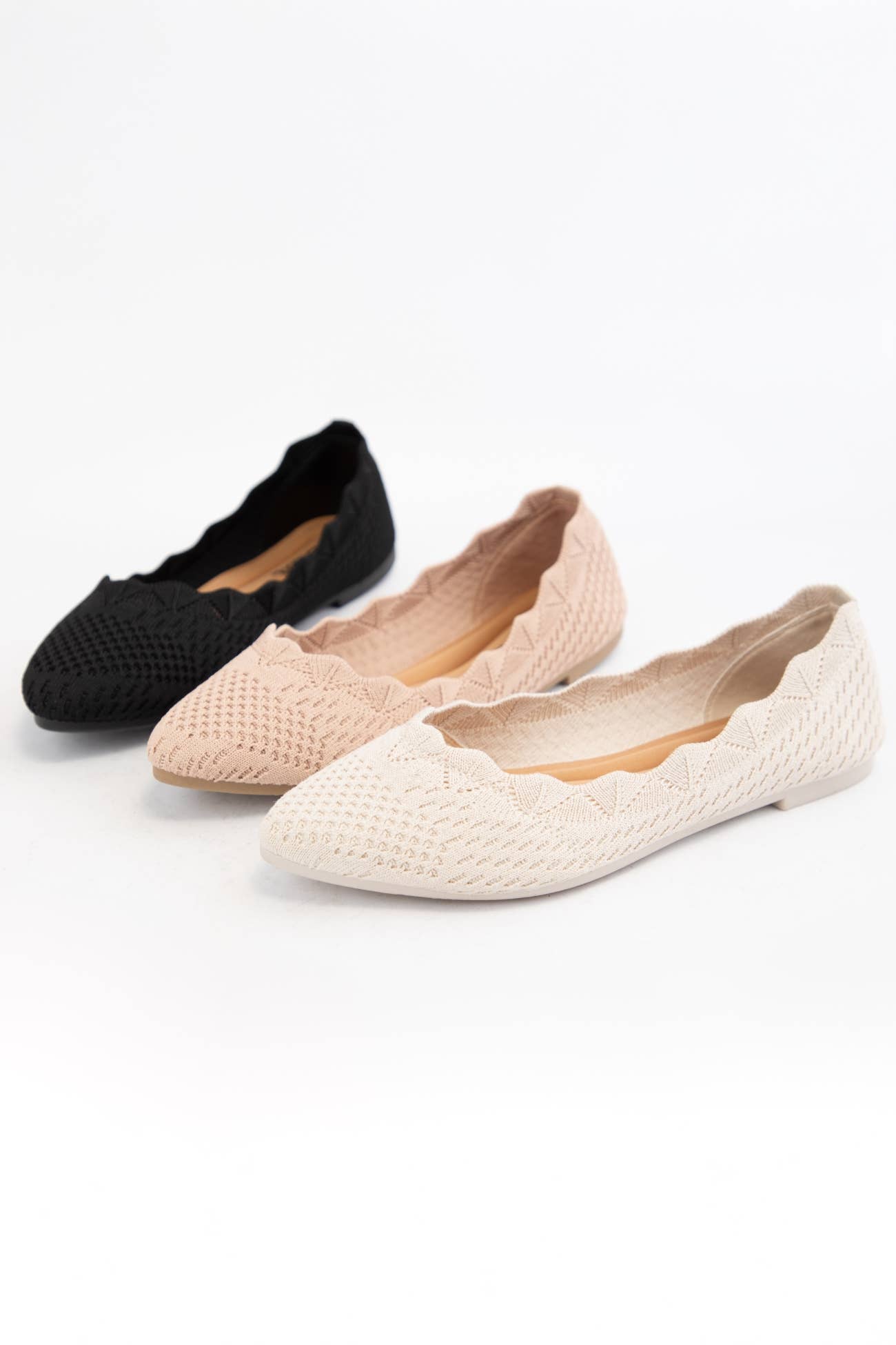 Kosta Scallop Edge Crochet Flats – Knitted Fabric Ballet Flats