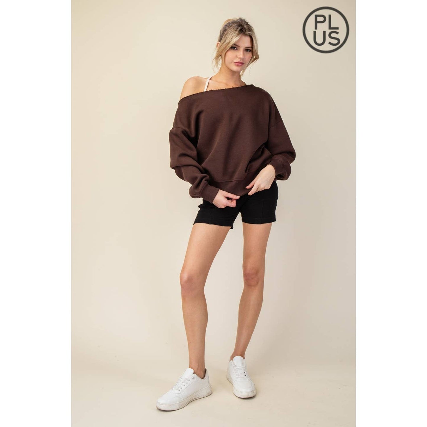 FRENCH TERRY FLEECE OFF SHOULDER TOP - Plus/Curvy