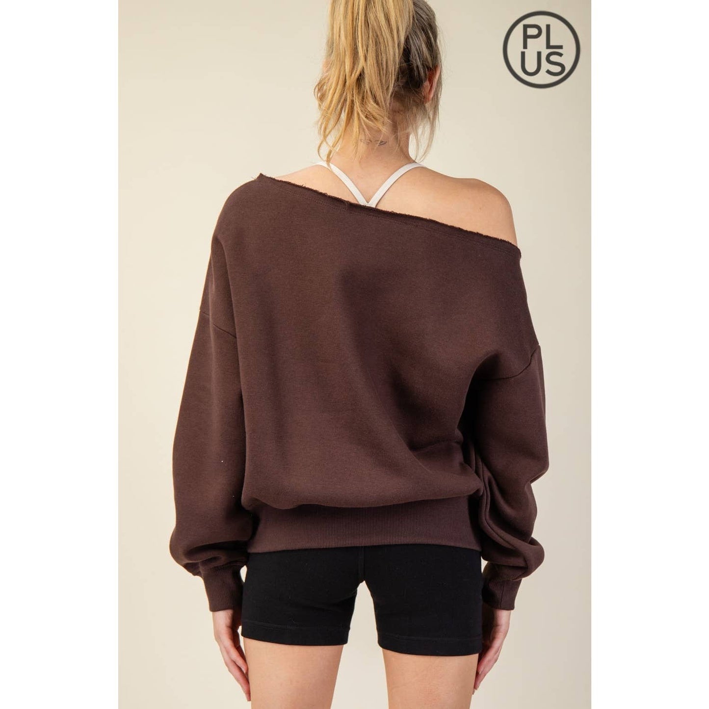 FRENCH TERRY FLEECE OFF SHOULDER TOP - Plus/Curvy