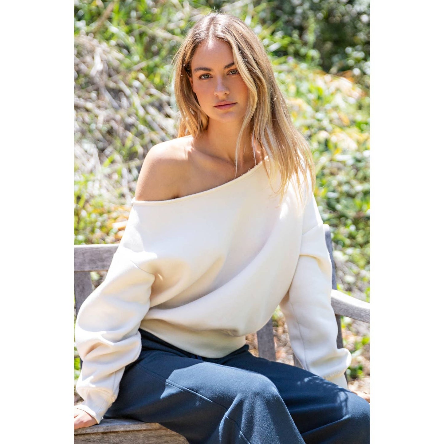 FRENCH TERRY FLEECE OFF SHOULDER TOP