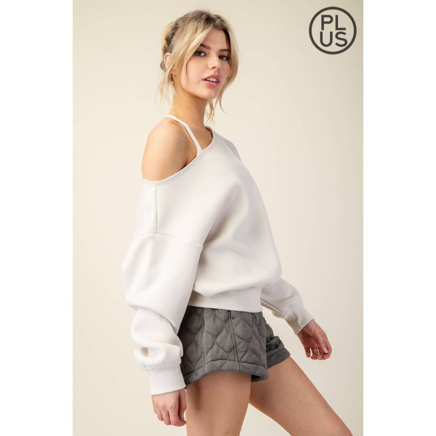 FRENCH TERRY FLEECE OFF SHOULDER TOP - Plus/Curvy