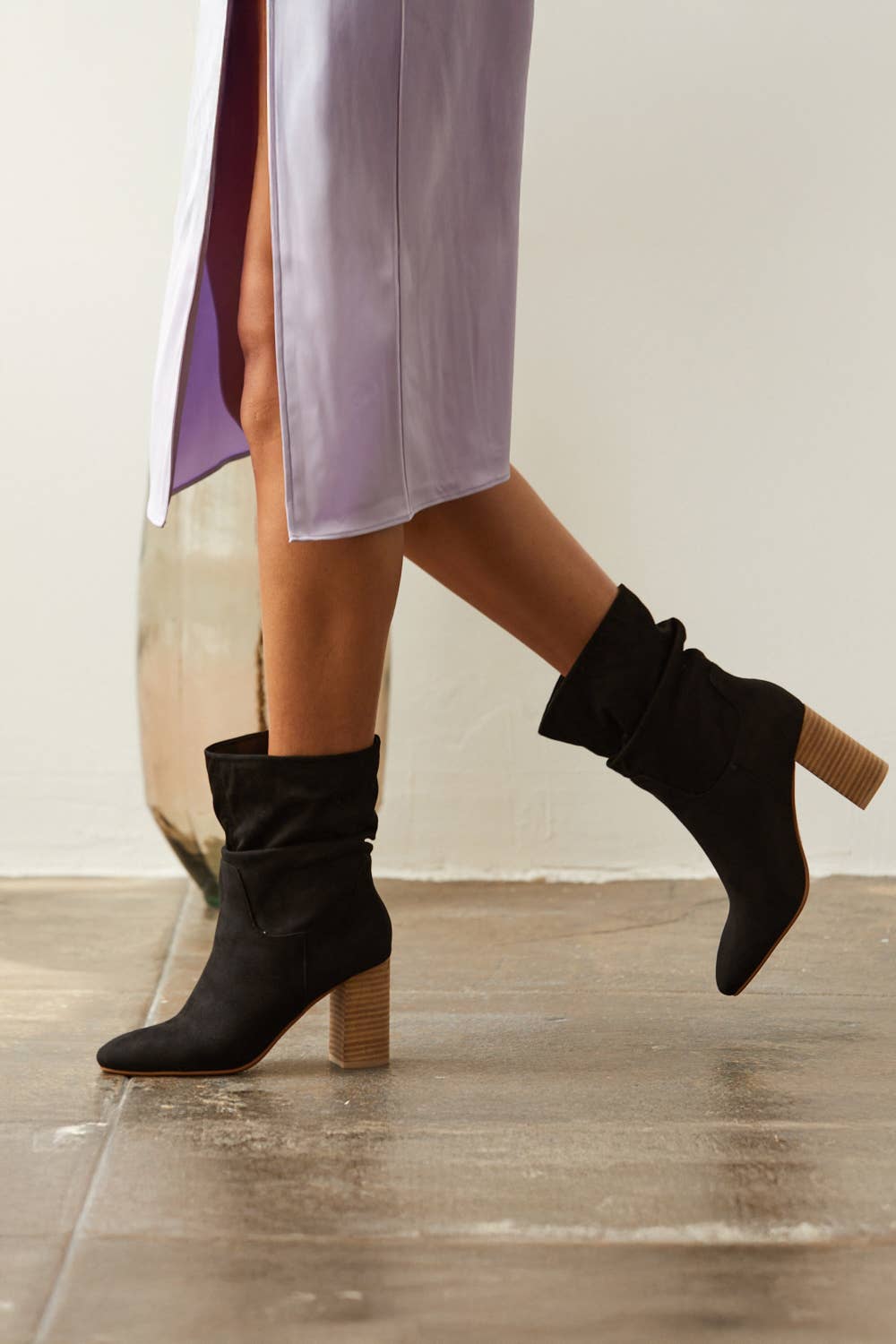 Chic Faux Suede Slouch Ankle Booties – Block Heel, Versatile Style