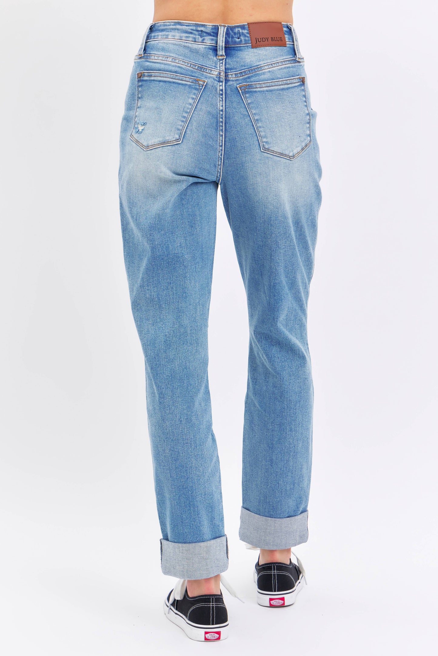 Judy Blue Plus Size High Waisted Distressed Boyfriend Jeans with Patch Pockets