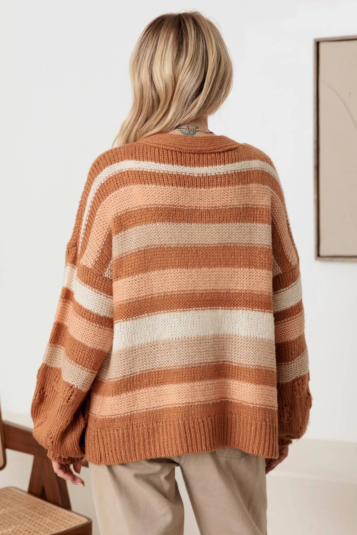 Striped Crochet Knit Cardigan