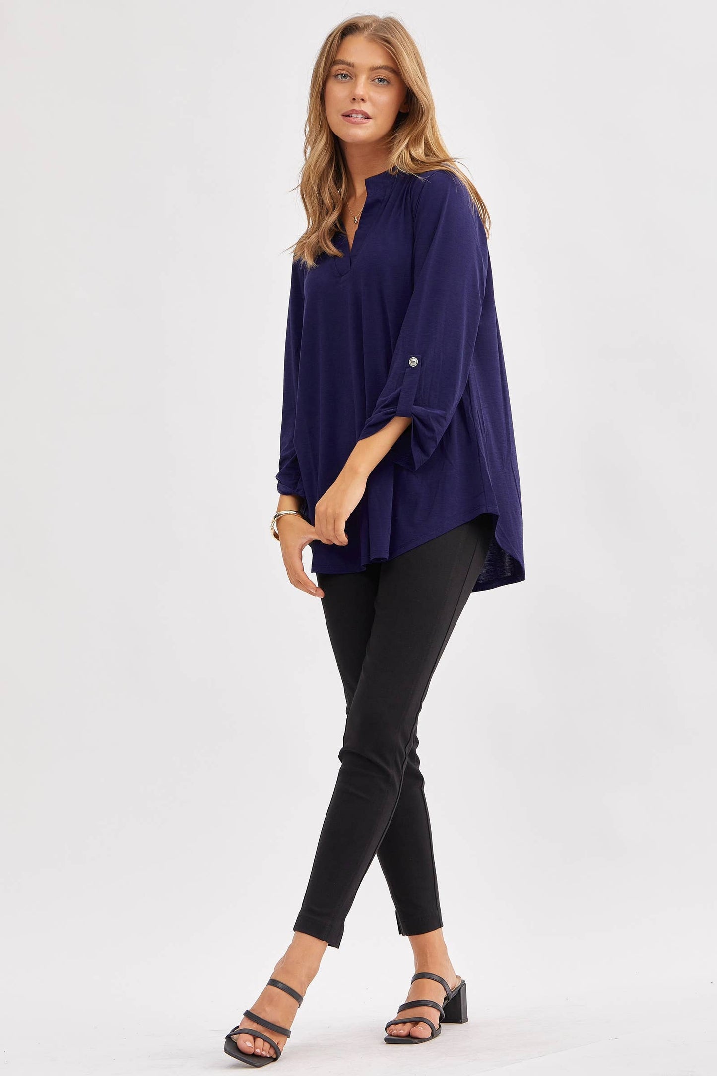 Signature Lizzy Top – Wrinkle-Free Travel Blouse with Mandarin Collar