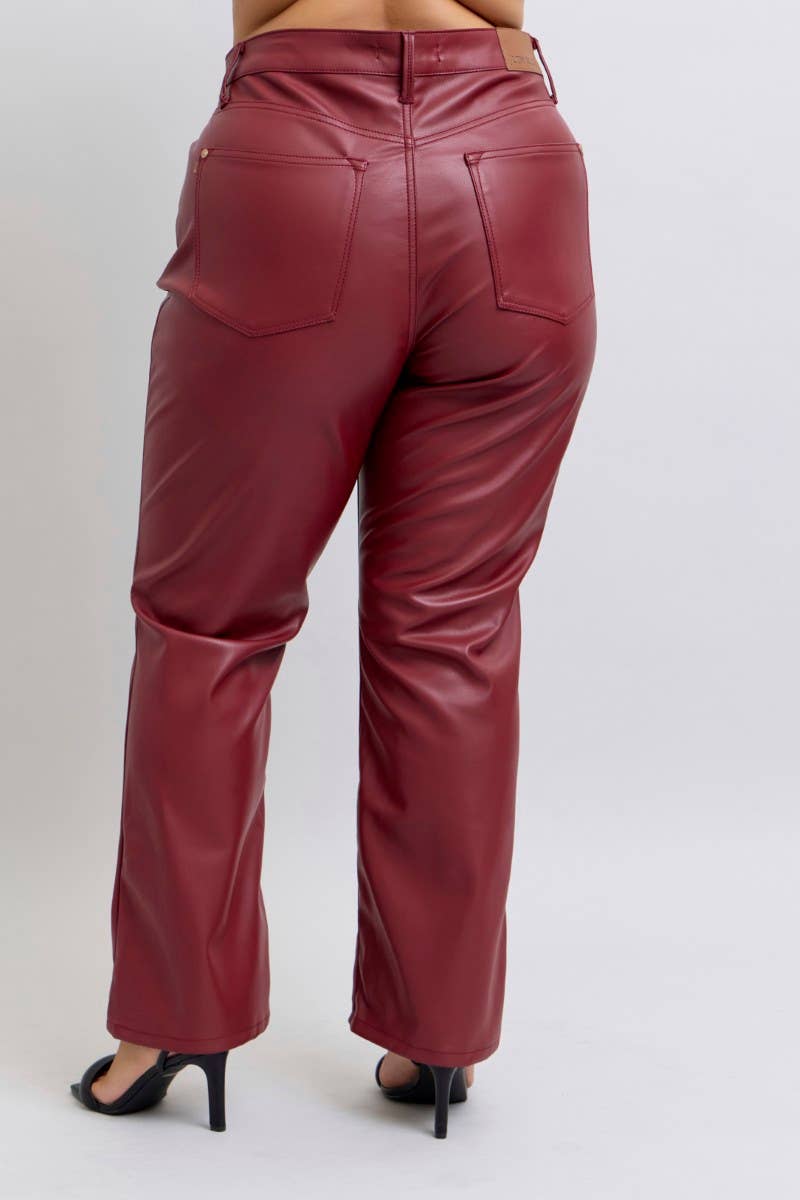 Judy Blue Plus Size Faux Leather High Waisted Tummy Control Straight Jeans
