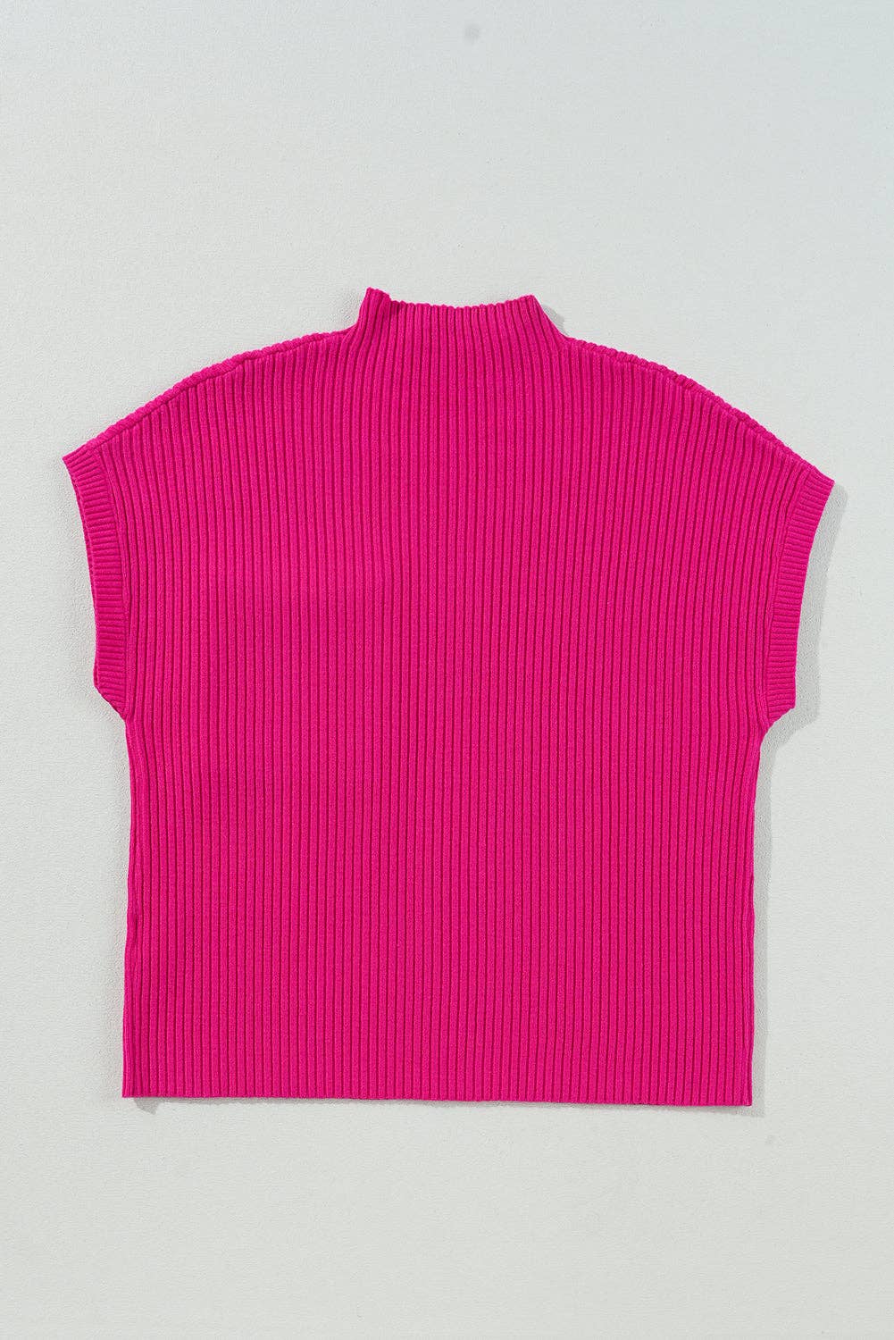 Ribbed Knit Short Sleeve Sweater with Patch Pocket