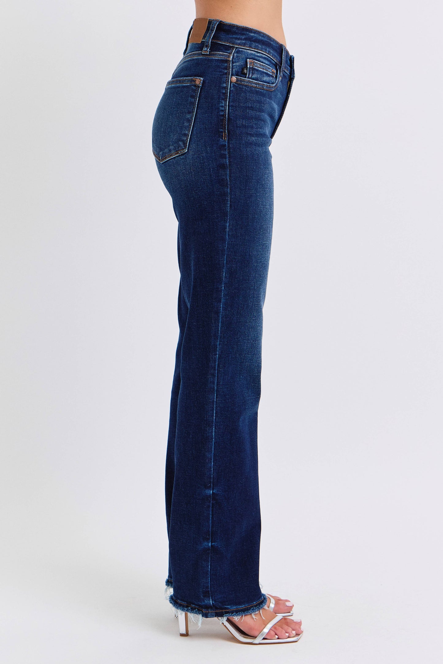 Judy Blue Mid Rise Straight Leg Jeans with Fray Hem