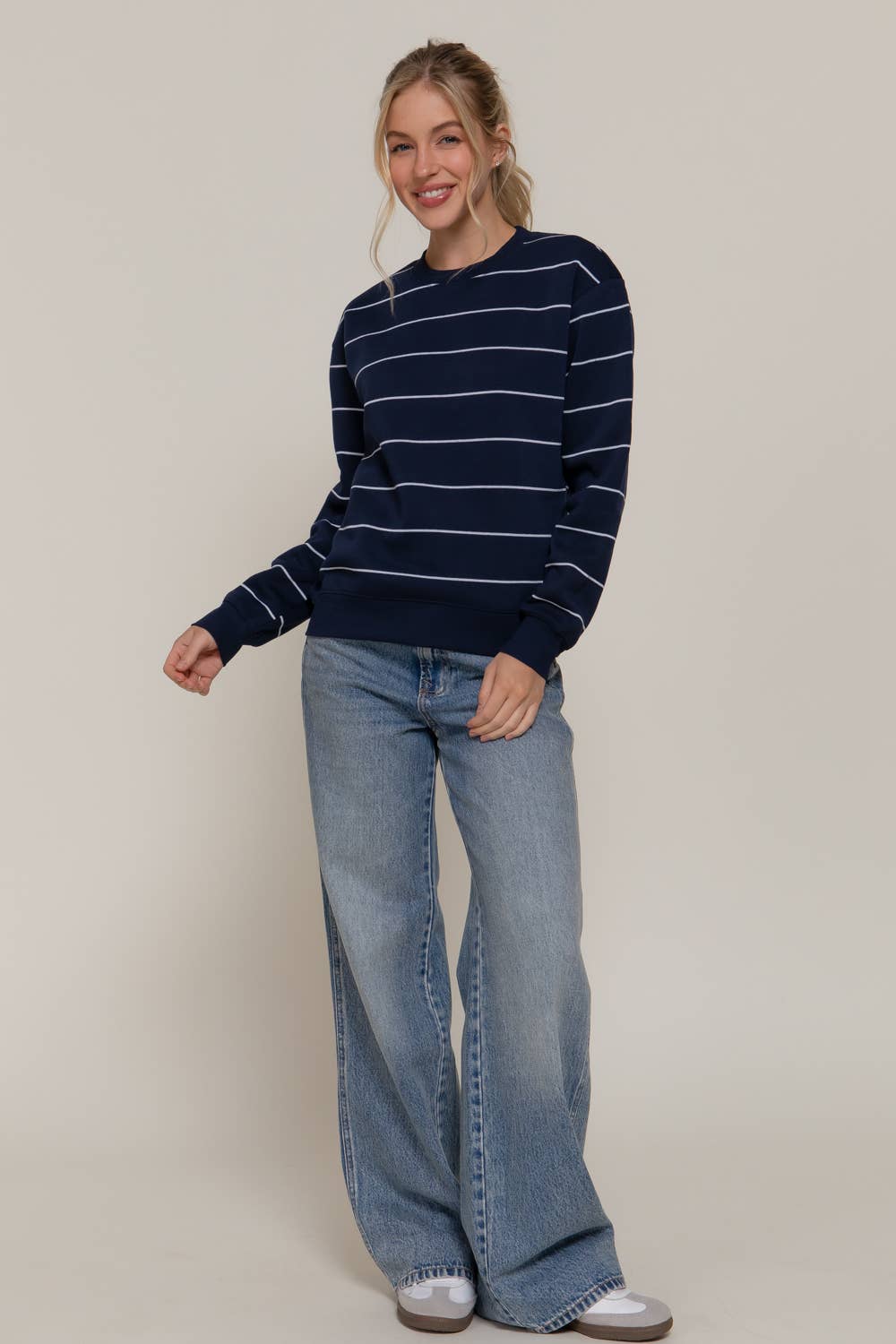 Long Sleeve Engineer Stripe Inner Fleece Sweatshirt