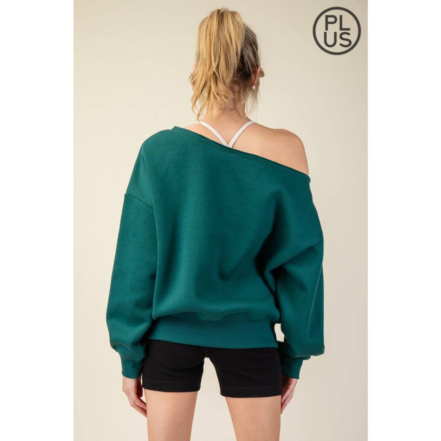 FRENCH TERRY FLEECE OFF SHOULDER TOP - Plus/Curvy