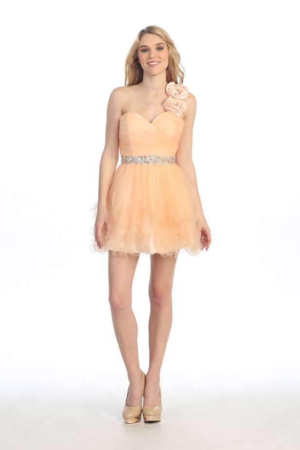 One-Shoulder Sweetheart Mini Dress with Beaded Accents